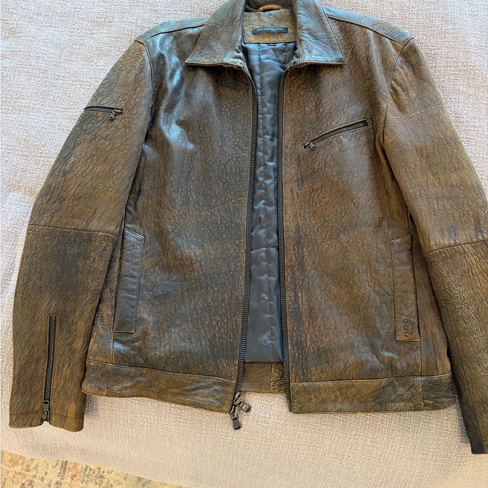 John Varvatos Distressed Brown Leather Jacket